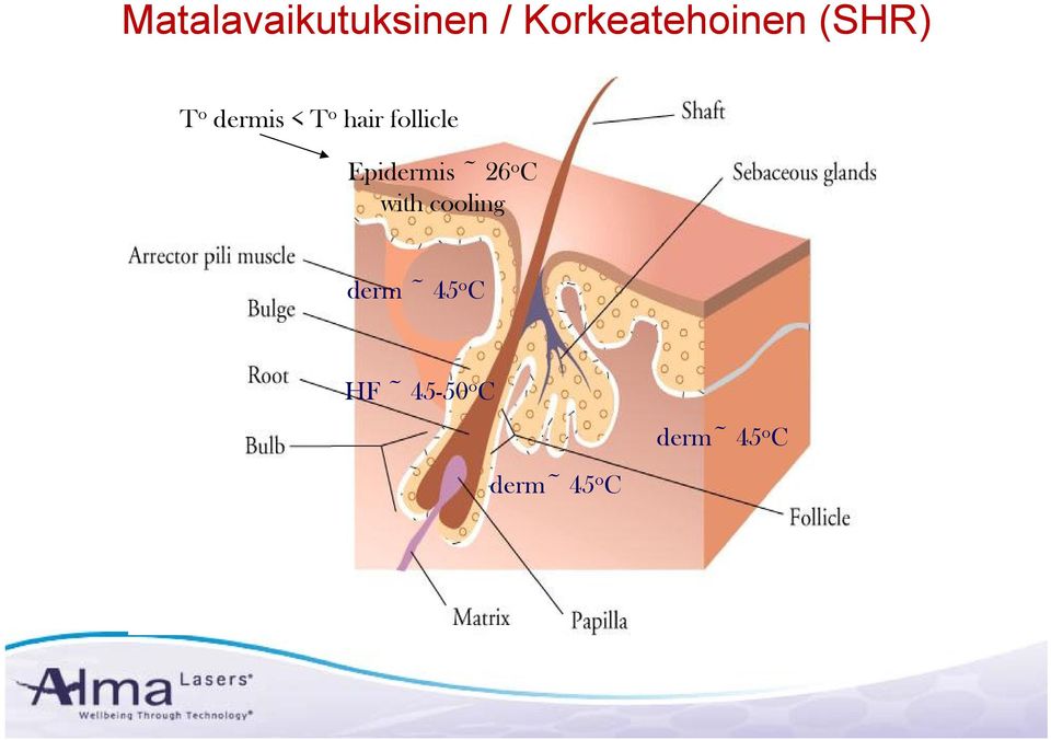 Epidermis ~ 26 o C with cooling derm ~