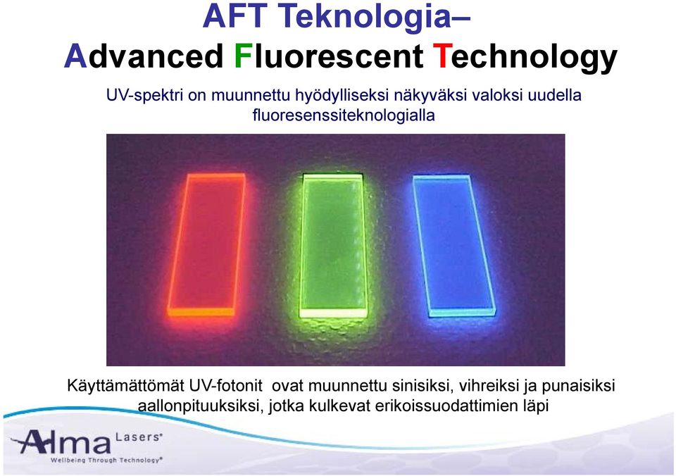 fluoresenssiteknologialla Käyttämättömät UV-fotonit ovat muunnettu