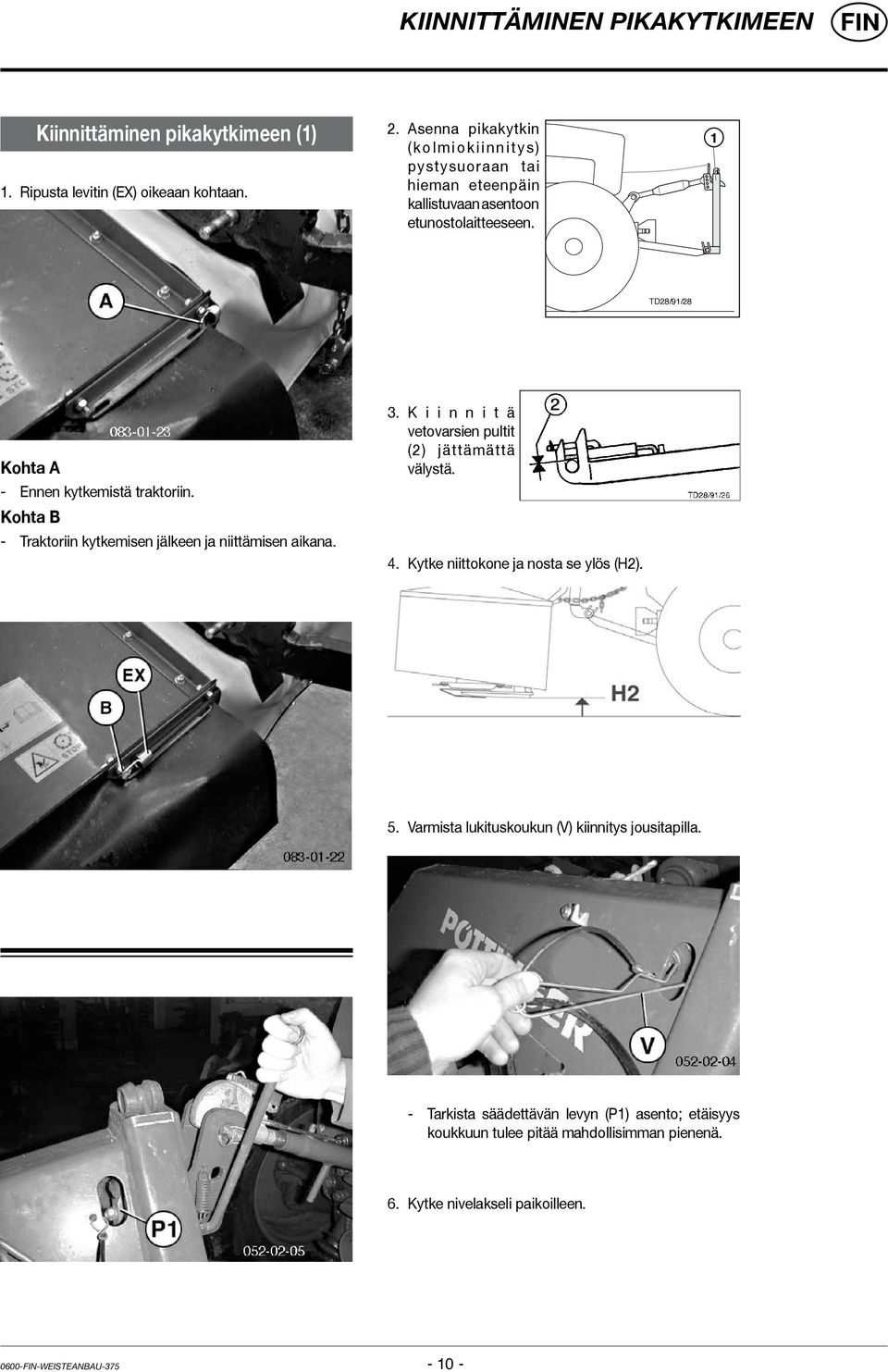 1 TD28/1/28 Kohta A - Ennen kytkemistä traktoriin. Kohta B - Traktoriin kytkemisen jälkeen ja niittämisen aikana. 3.