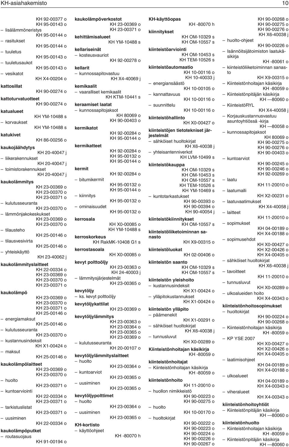 o KH 23-00371 o kulutusseuranta KH 23-00370 o lämmönjakokeskukset KH 23-00369 o KH 23-00370 o tilausteho KH 25-00146 o tilausvesivirta KH 25-00146 o yhteiskäyttö KH 23-40062 j kaukolämmityslaitteet