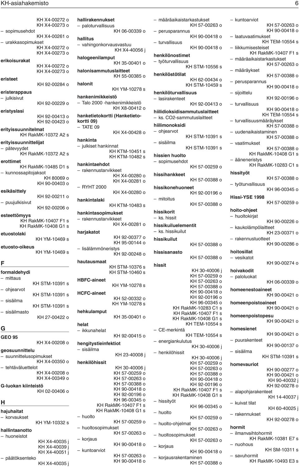 o puujulkisivut KH 92-00206 o esteettömyys KH RakMK-10408 G1 s etuostolaki KH YM-10469 s etuosto-oikeus KH YM-10469 s F formaldehydi mittaus ohjearvot sisäilma sisäilmasto G GEO 95 KH X4-00208 o