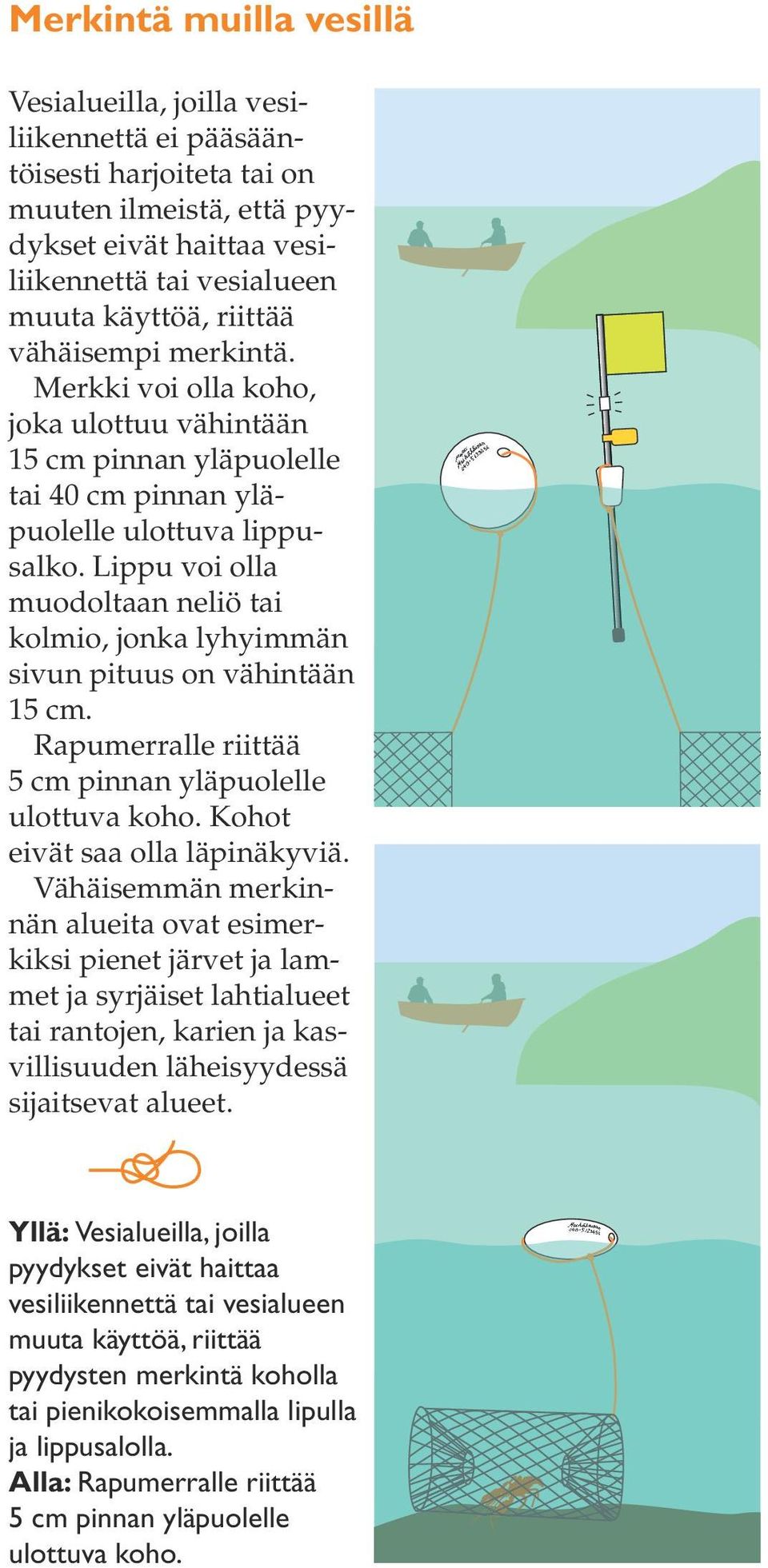 Lippu voi olla muodoltaan neliö tai kolmio, jonka lyhyimmän sivun pituus on 15 cm. Rapumerralle riittää 5 cm pinnan yläpuolelle ulottuva koho. Kohot eivät saa olla läpinäkyviä.