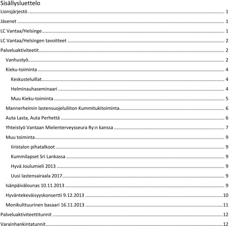 .. 6 Yhteistyö Vantaan Mielenterveysseura Ry:n kanssa... 7 Muu toiminta... 9 Iiristalon pihatalkoot... 9 Kummilapset Sri Lankassa... 9 Hyvä Joulumieli 2013.