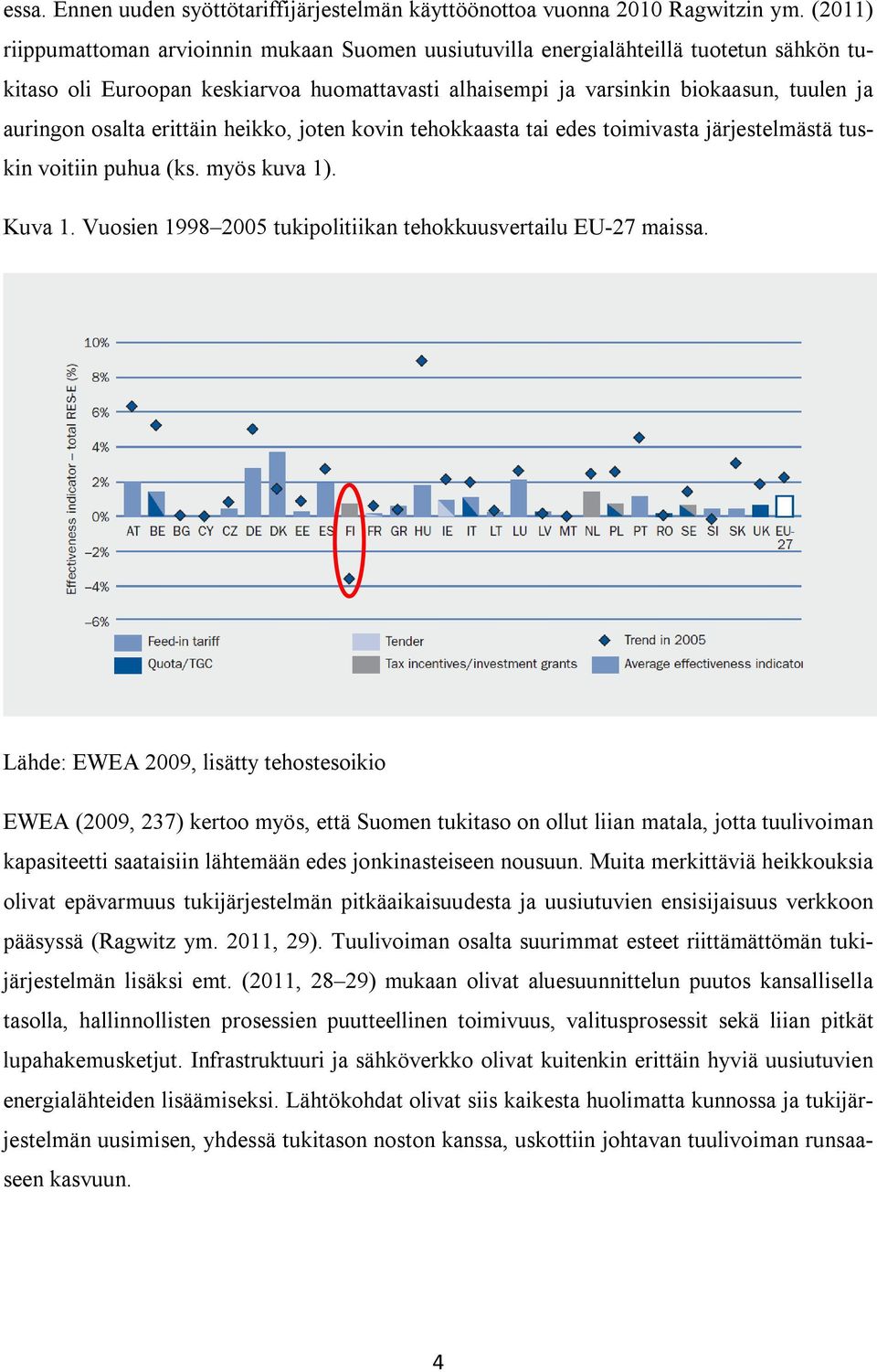 osalta erittäin heikko, joten kovin tehokkaasta tai edes toimivasta järjestelmästä tuskin voitiin puhua (ks. myös kuva 1). Kuva 1. Vuosien 1998 2005 tukipolitiikan tehokkuusvertailu EU-27 maissa.