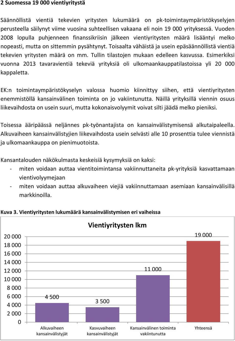 Toisaalta vähäistä ja usein epäsäännöllistä vientiä tekevien yritysten määrä on mm. Tullin tilastojen mukaan edelleen kasvussa.