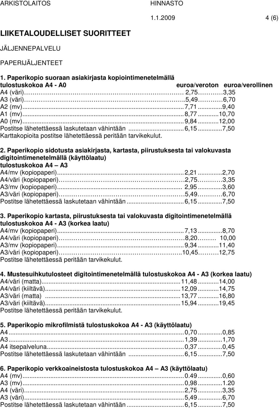 ..7,50 Karttakopioita postitse lähetettäessä peritään tarvikekulut. 2.