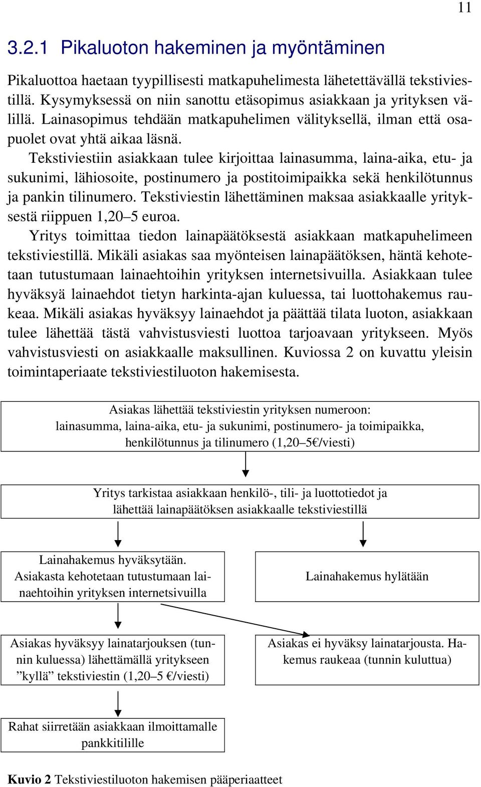 Tekstiviestiin asiakkaan tulee kirjoittaa lainasumma, laina-aika, etu- ja sukunimi, lähiosoite, postinumero ja postitoimipaikka sekä henkilötunnus ja pankin tilinumero.