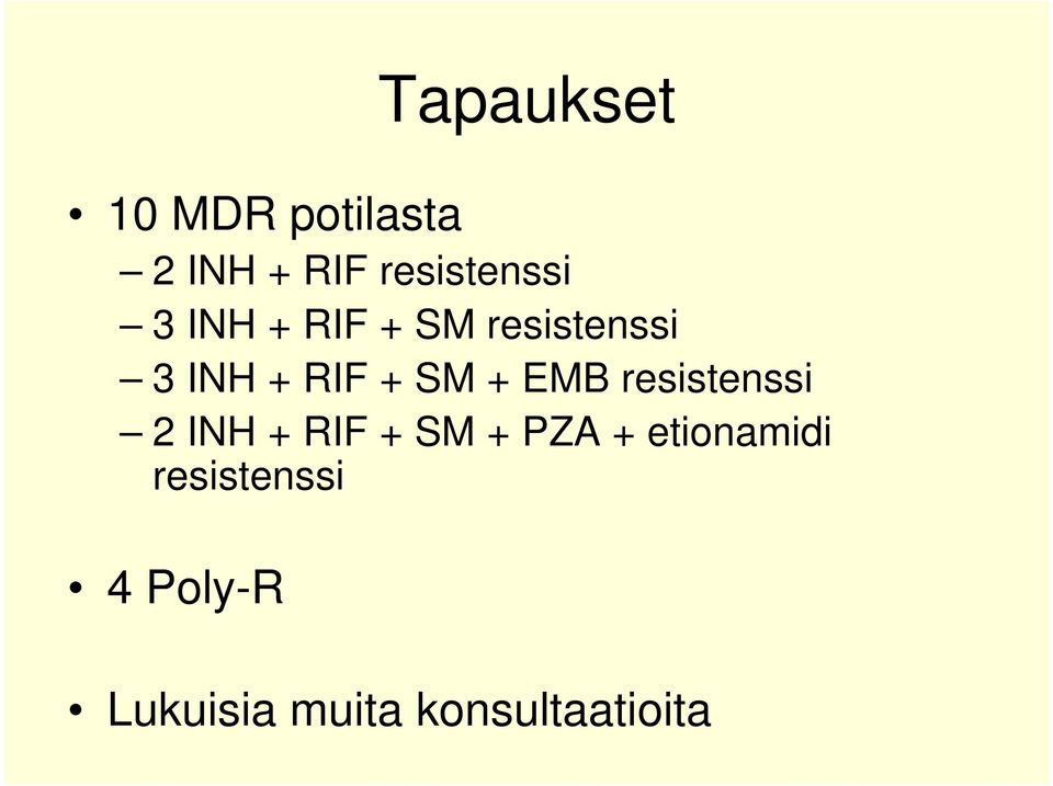 EMB resistenssi 2 INH + RIF + SM + PZA +