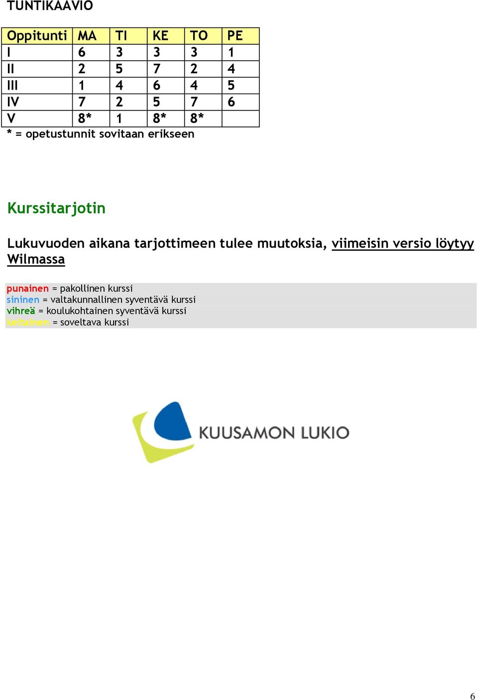 muutoksia, viimeisin versio löytyy Wilmassa punainen = pakollinen kurssi sininen =