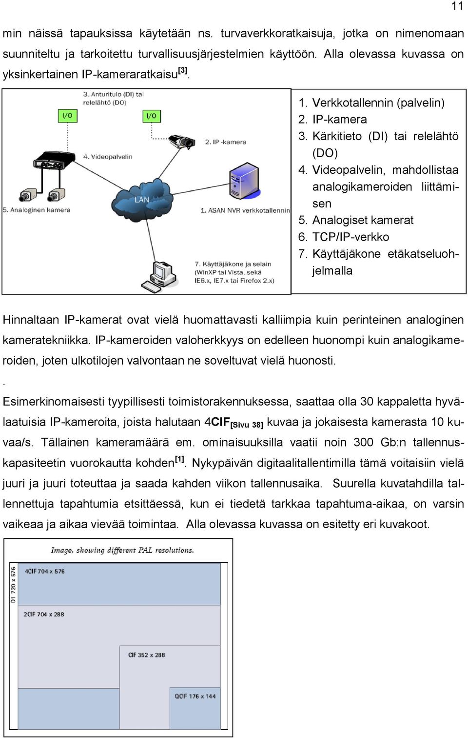 Videopalvelin, mahdollistaa analogikameroiden liittämisen 5. Analogiset kamerat 6. TCP/IP-verkko 7.