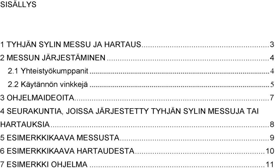 .. 7 4 SEURAKUNTIA, JOISSA JÄRJESTETTY TYHJÄN SYLIN MESSUJA TAI HARTAUKSIA.