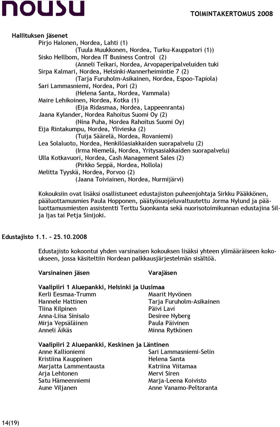 Kotka (1) (Eija Ridasmaa, Nordea, Lappeenranta) Jaana Kylander, Nordea Rahoitus Suomi Oy (2) (Nina Puha, Nordea Rahoitus Suomi Oy) Eija Rintakumpu, Nordea, Ylivieska (2) (Tuija Säärelä, Nordea,