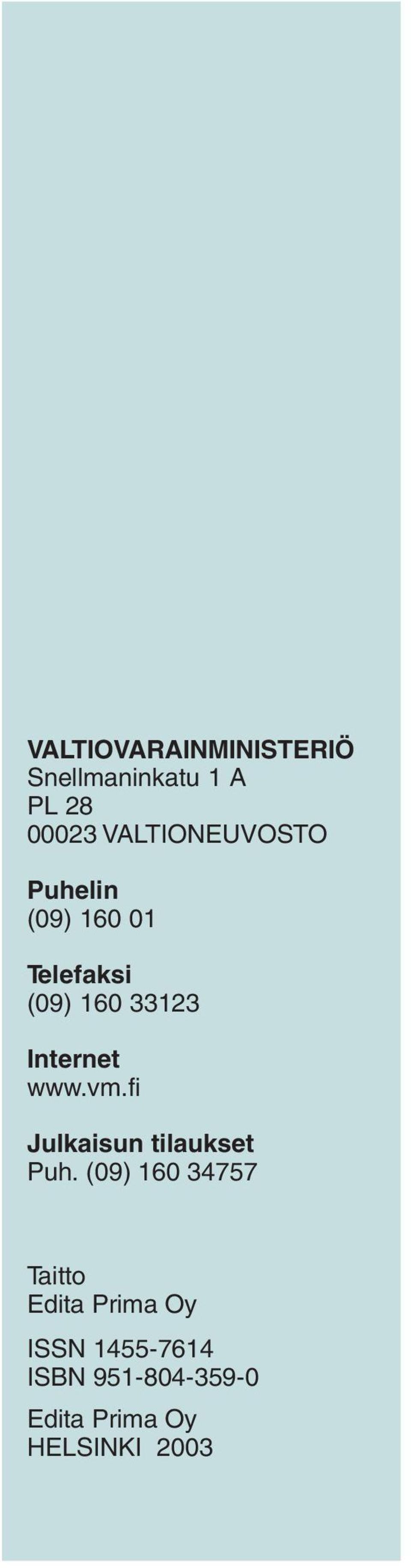 Internet www.vm.fi Julkaisun tilaukset Puh.
