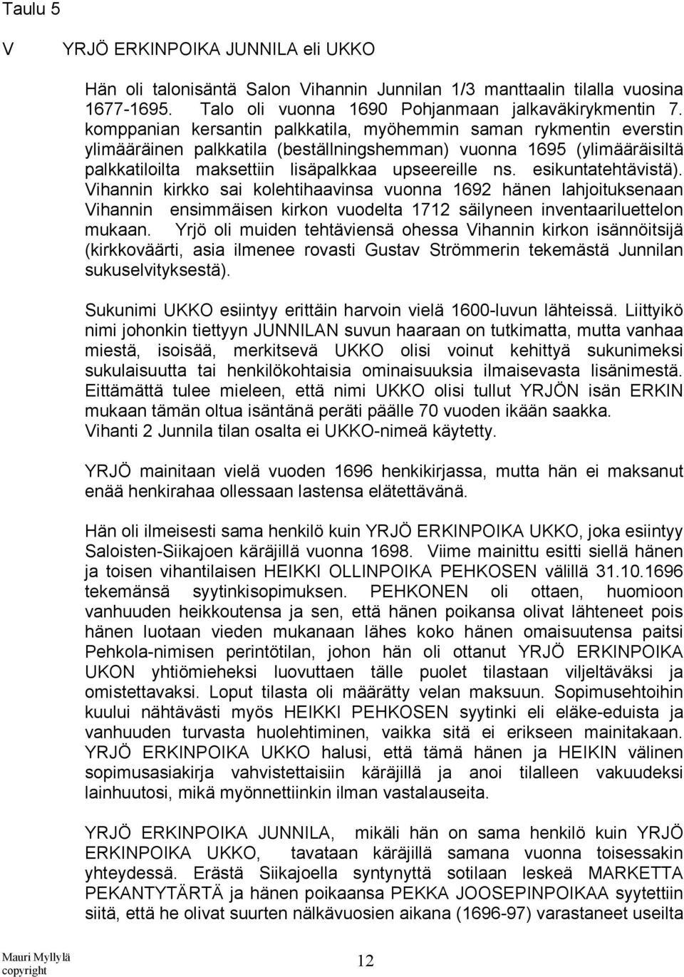 esikuntatehtävistä). Vihannin kirkko sai kolehtihaavinsa vuonna 1692 hänen lahjoituksenaan Vihannin ensimmäisen kirkon vuodelta 1712 säilyneen inventaariluettelon mukaan.