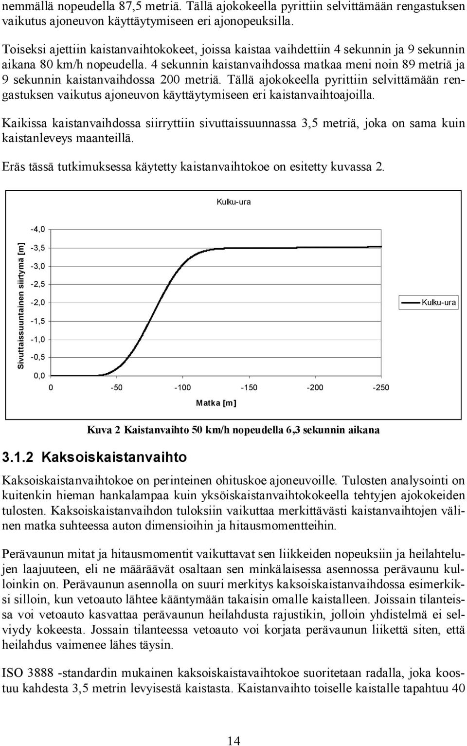 4 sekunnin kaistanvaihdossa matkaa meni noin 89 metriä ja 9 sekunnin kaistanvaihdossa 200 metriä.