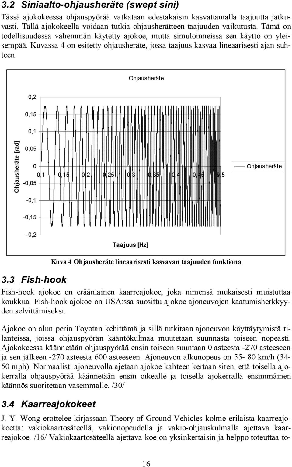 Ohjausheräte 0,2 0,15 0,1 Ohjausheräte [rad] 0,05 0 0,1 0,15 0,2 0,25 0,3 0,35 0,4 0,45 0,5 0,05 0,1 Ohjausheräte 0,15 0,2 Taajuus [Hz] Kuva 4 Ohjausheräte lineaarisesti kasvavan taajuuden funktiona