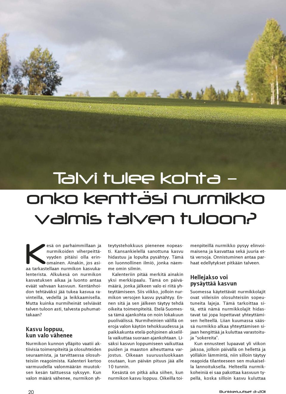 Kentänhoidon tehtäväksi jää tukea kasvua ravinteilla, vedellä ja leikkaamisella. Mutta kuinka nurmiheinät selviävät talven tuloon asti, talvesta puhumattakaan?