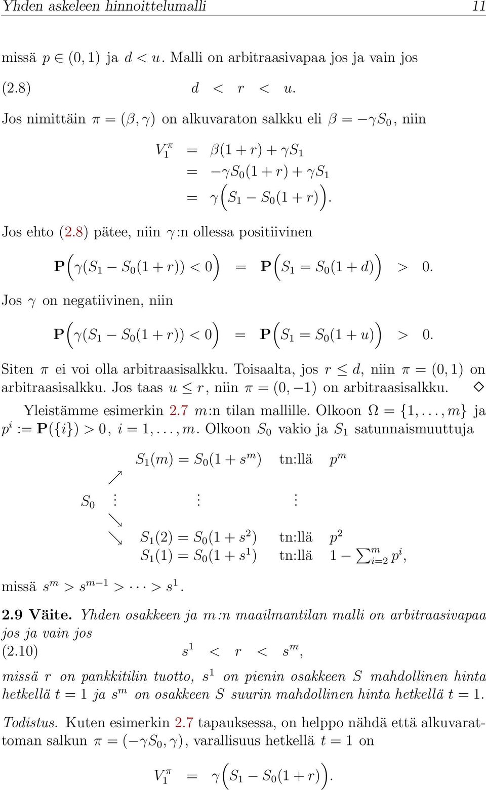 8) pätee, niin γ :n ollessa positiivinen ( ) ( ) P γ(s 1 S (1 + r)) < = P S 1 = S (1 + d) >. Jos γ on negatiivinen, niin ( ) P γ(s 1 S (1 + r)) < ( ) = P S 1 = S (1 + u) >.