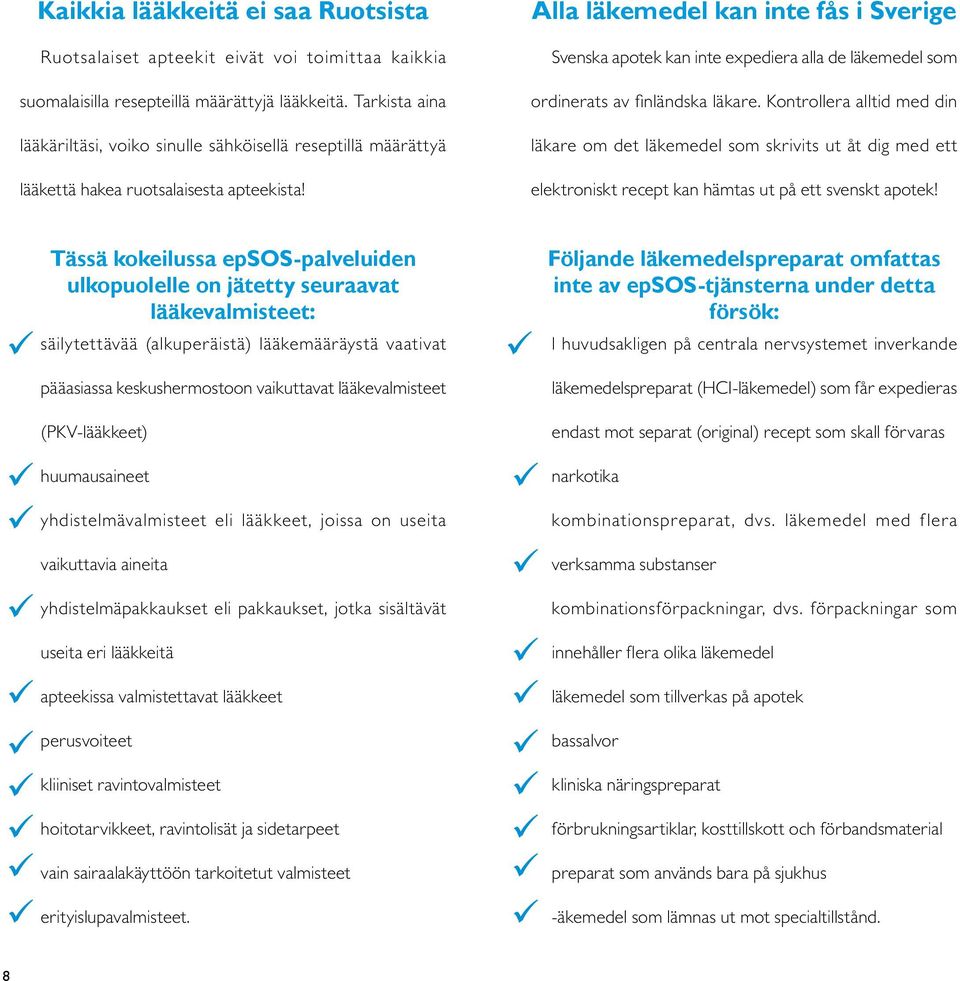 Alla läkemedel kan inte fås i Sverige Svenska apotek kan inte expediera alla de läkemedel som ordinerats av finländska läkare.