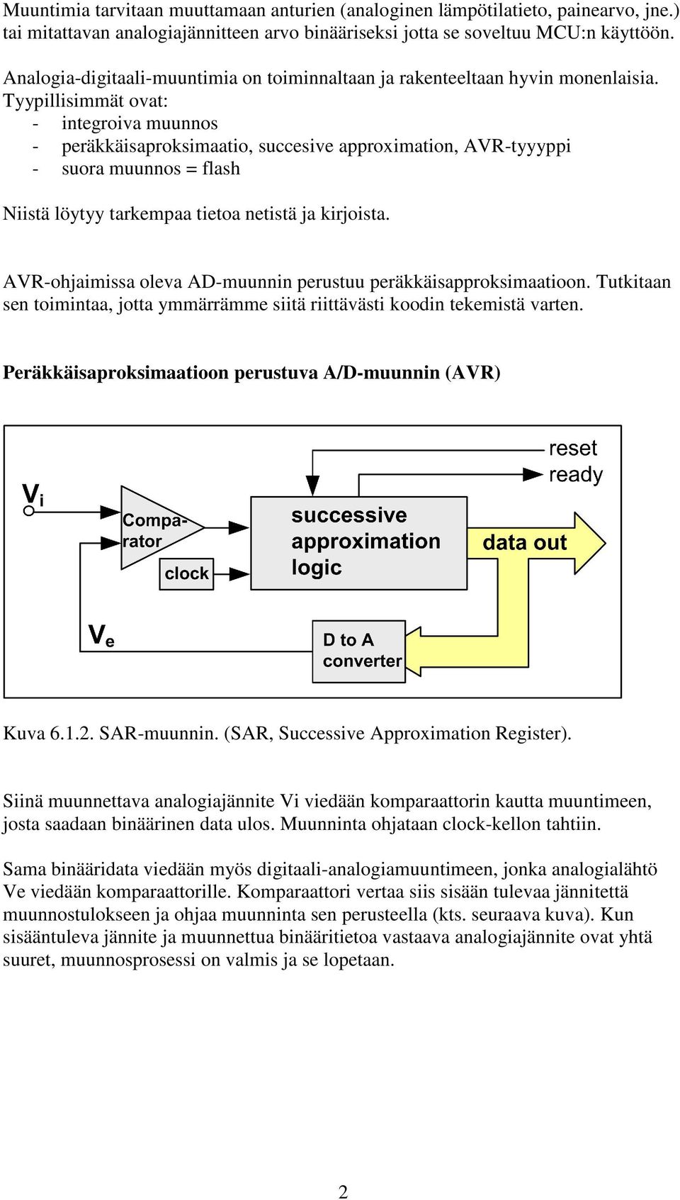 Tyypillisimmät ovat: - integroiva muunnos - peräkkäisaproksimaatio, succesive approximation, AVR-tyyyppi - suora muunnos = flash Niistä löytyy tarkempaa tietoa netistä ja kirjoista.