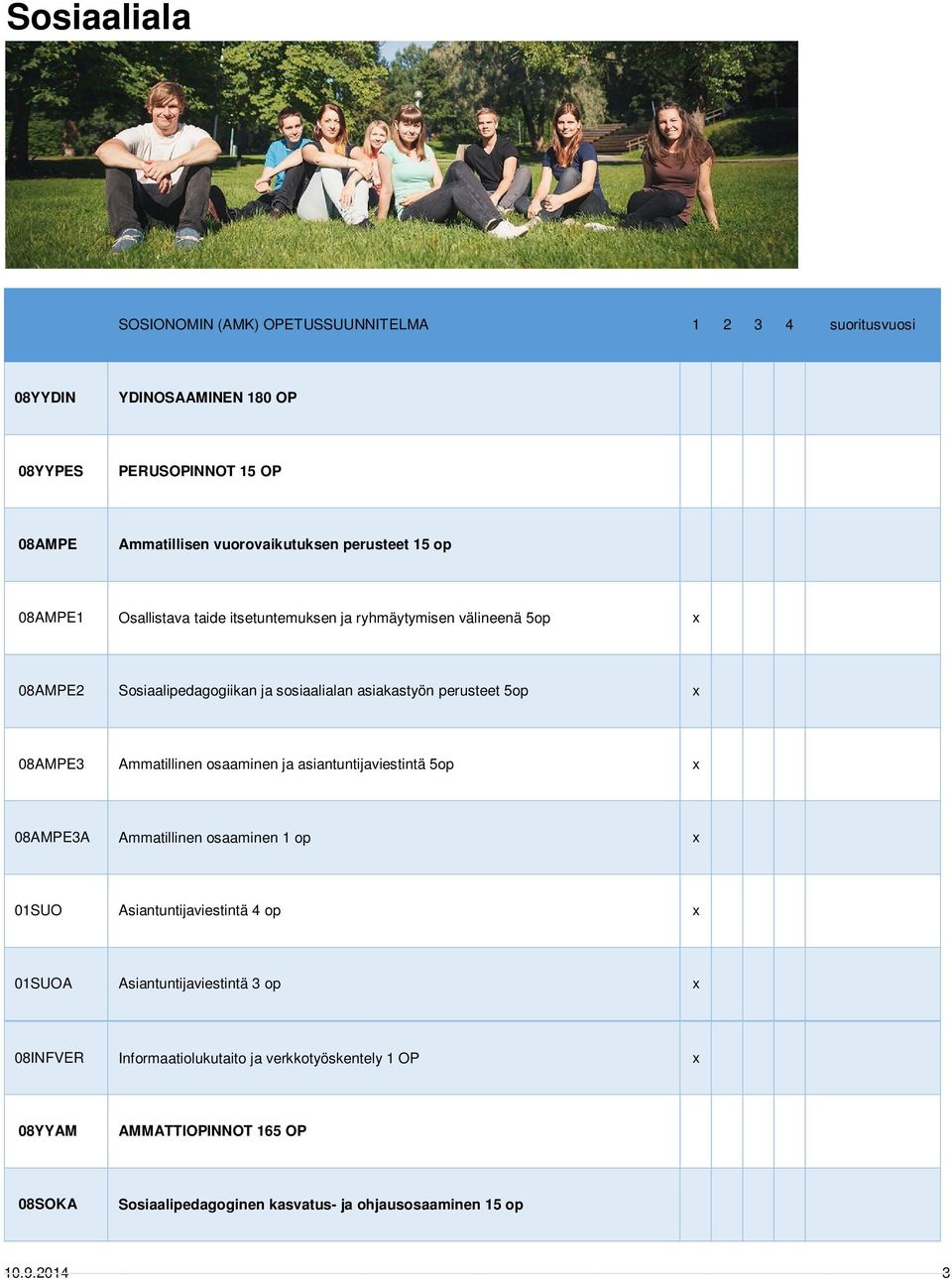 08AMPE3 Ammatillinen osaaminen ja asiantuntijaviestintä 5op x 08AMPE3A Ammatillinen osaaminen 1 op x 01SUO Asiantuntijaviestintä 4 op x 01SUOA Asiantuntijaviestintä