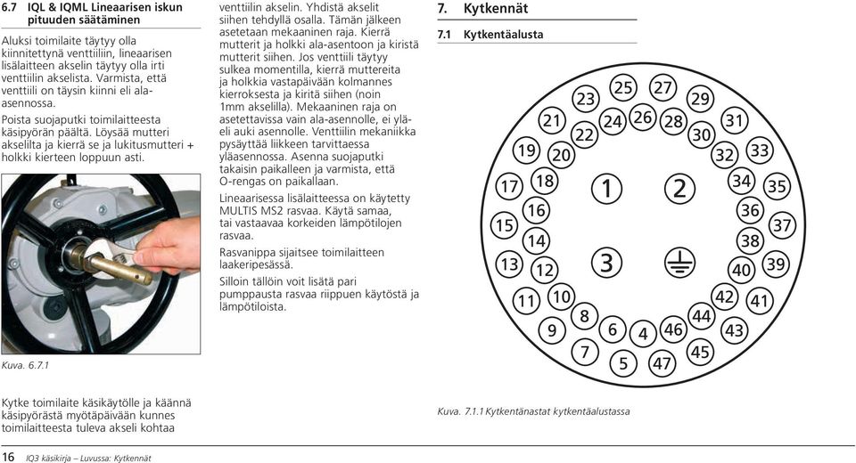 venttiilin akselin. Yhdistä akselit siihen tehdyllä osalla. Tämän jälkeen asetetaan mekaaninen raja. Kierrä mutterit ja holkki ala-asentoon ja kiristä mutterit siihen.