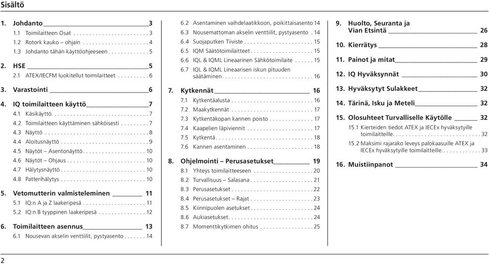 6 Näytöt Ohjaus... 10 4.7 Hälytysnäyttö...10 4.8 Patterihälytys...10 5. Vetomutterin valmisteleminen 11 5.1 IQ:n A ja Z laakeripesä...11 5.2 IQ:n B tyyppinen laakeripesä...12 6.