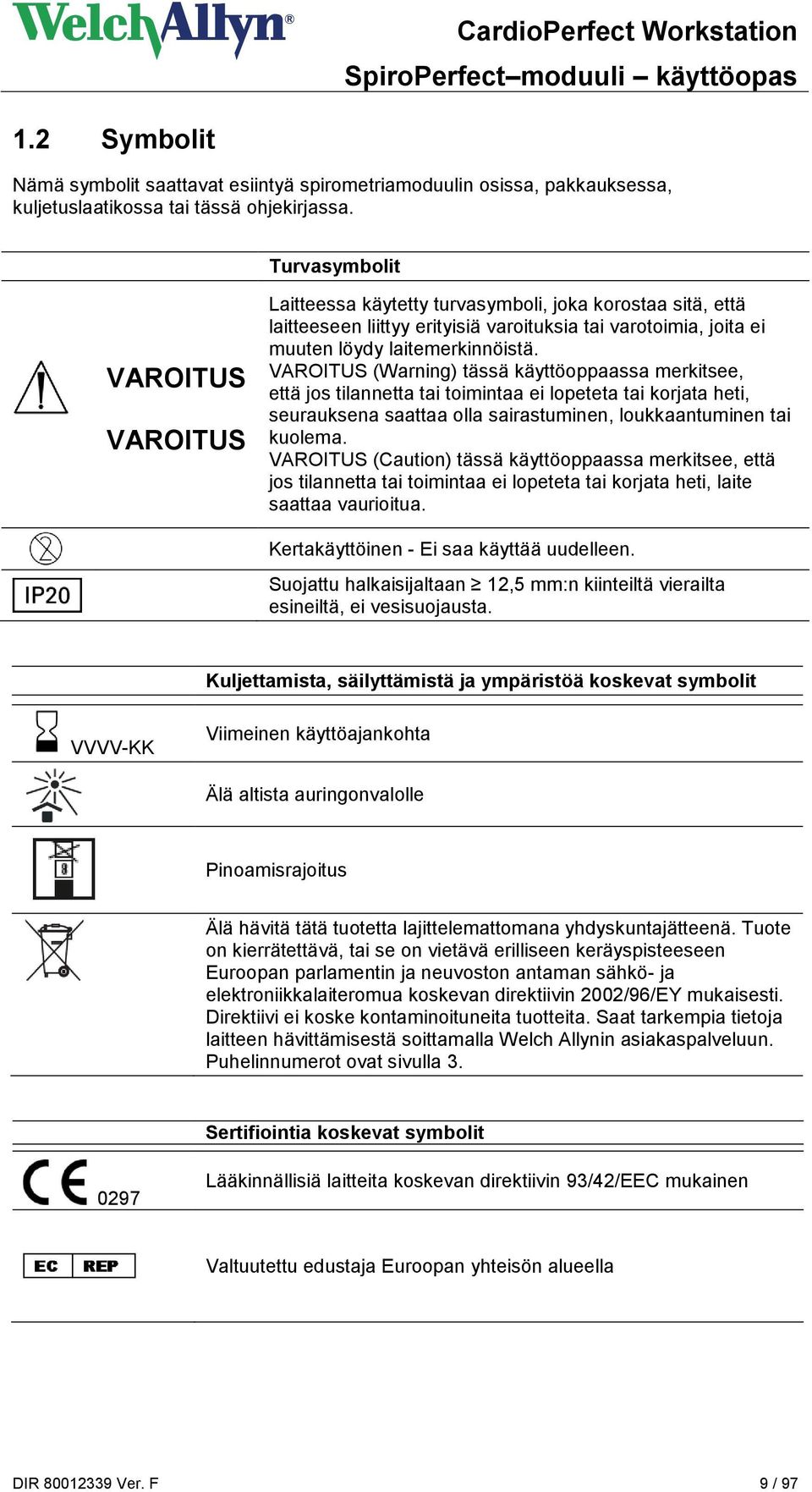 VAROITUS (Warning) tässä käyttöoppaassa merkitsee, että jos tilannetta tai toimintaa ei lopeteta tai korjata heti, seurauksena saattaa olla sairastuminen, loukkaantuminen tai kuolema.