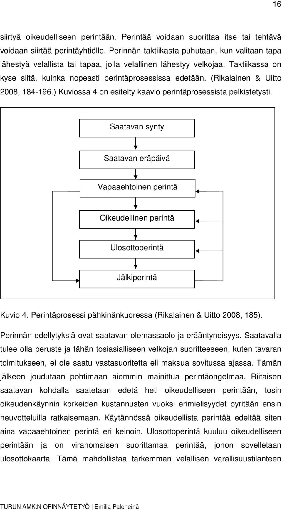 (Rikalainen & Uitto 2008, 184-196.) Kuviossa 4 on esitelty kaavio perintäprosessista pelkistetysti.