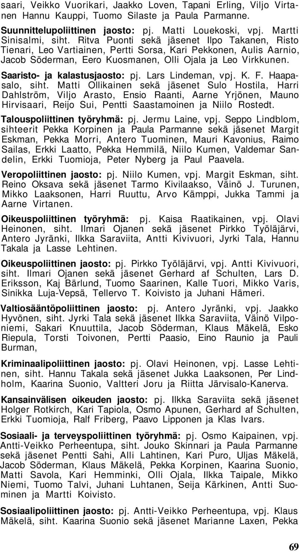 Saaristo- ja kalastusjaosto: pj. Lars Lindeman, vpj. K. F. Haapasalo, siht.