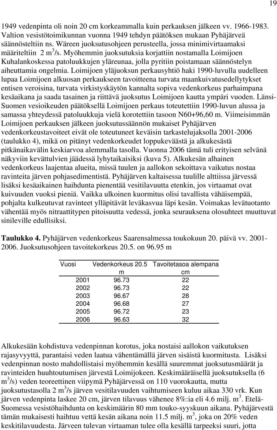 Myöhemmin juoksutuksia korjattiin nostamalla Loimijoen Kuhalankoskessa patoluukkujen yläreunaa, jolla pyritiin poistamaan säännöstelyn aiheuttamia ongelmia.