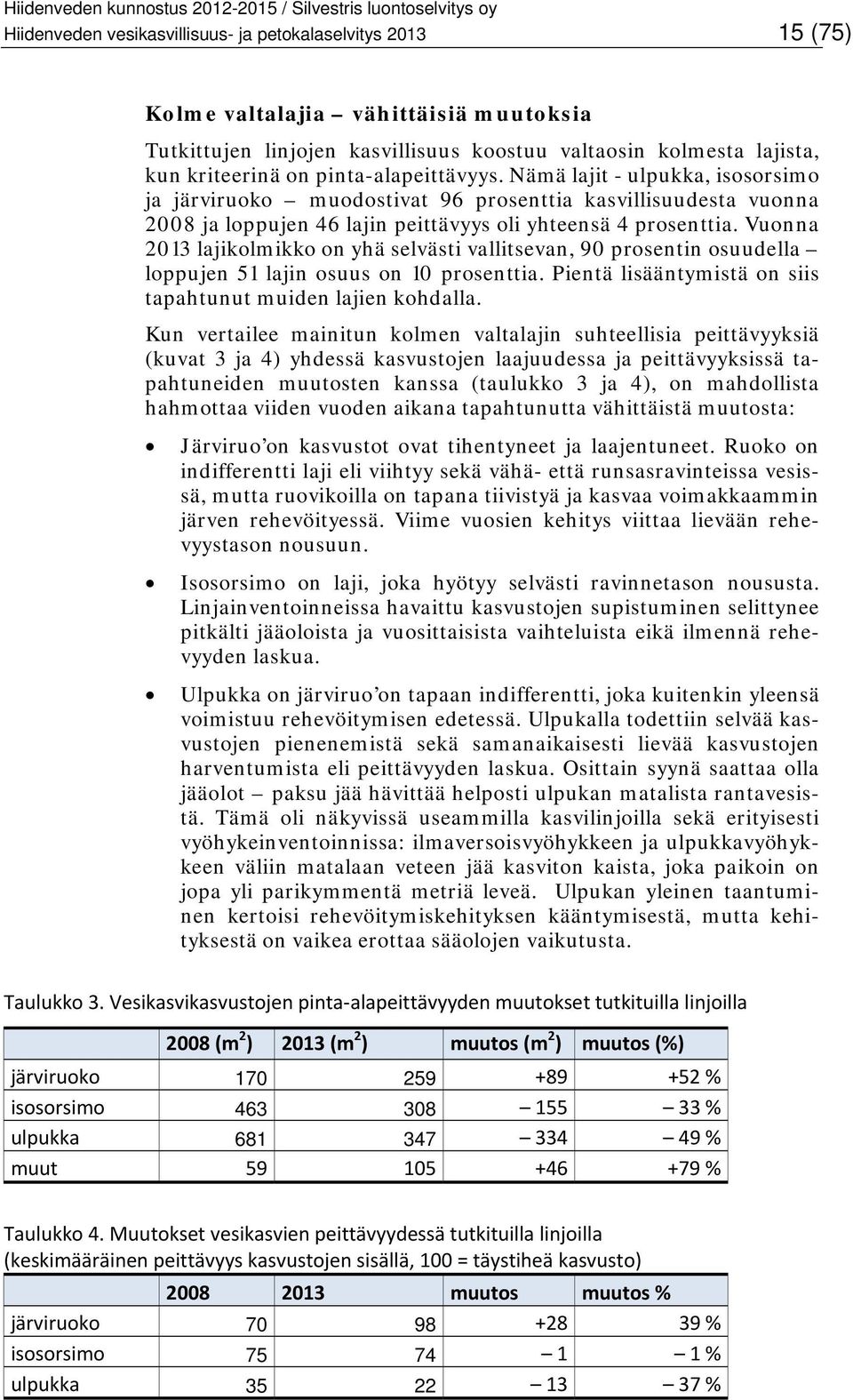 Vuonna 2013 lajikolmikko on yhä selvästi vallitsevan, 90 prosentin osuudella loppujen 51 lajin osuus on 10 prosenttia. Pientä lisääntymistä on siis tapahtunut muiden lajien kohdalla.