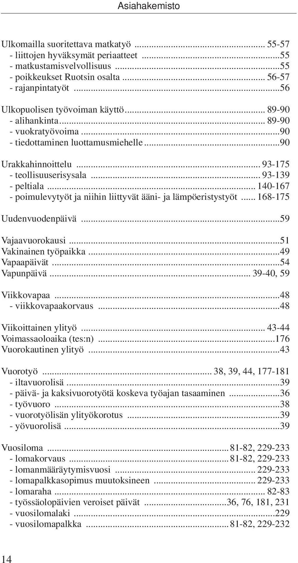 .. 140-167 - poimulevytyöt ja niihin liittyvät ääni- ja lämpöeristystyöt... 168-175 Uudenvuodenpäivä...59 Vajaavuorokausi...51 Vakinainen työpaikka...49 Vapaapäivät...54 Vapunpäivä.