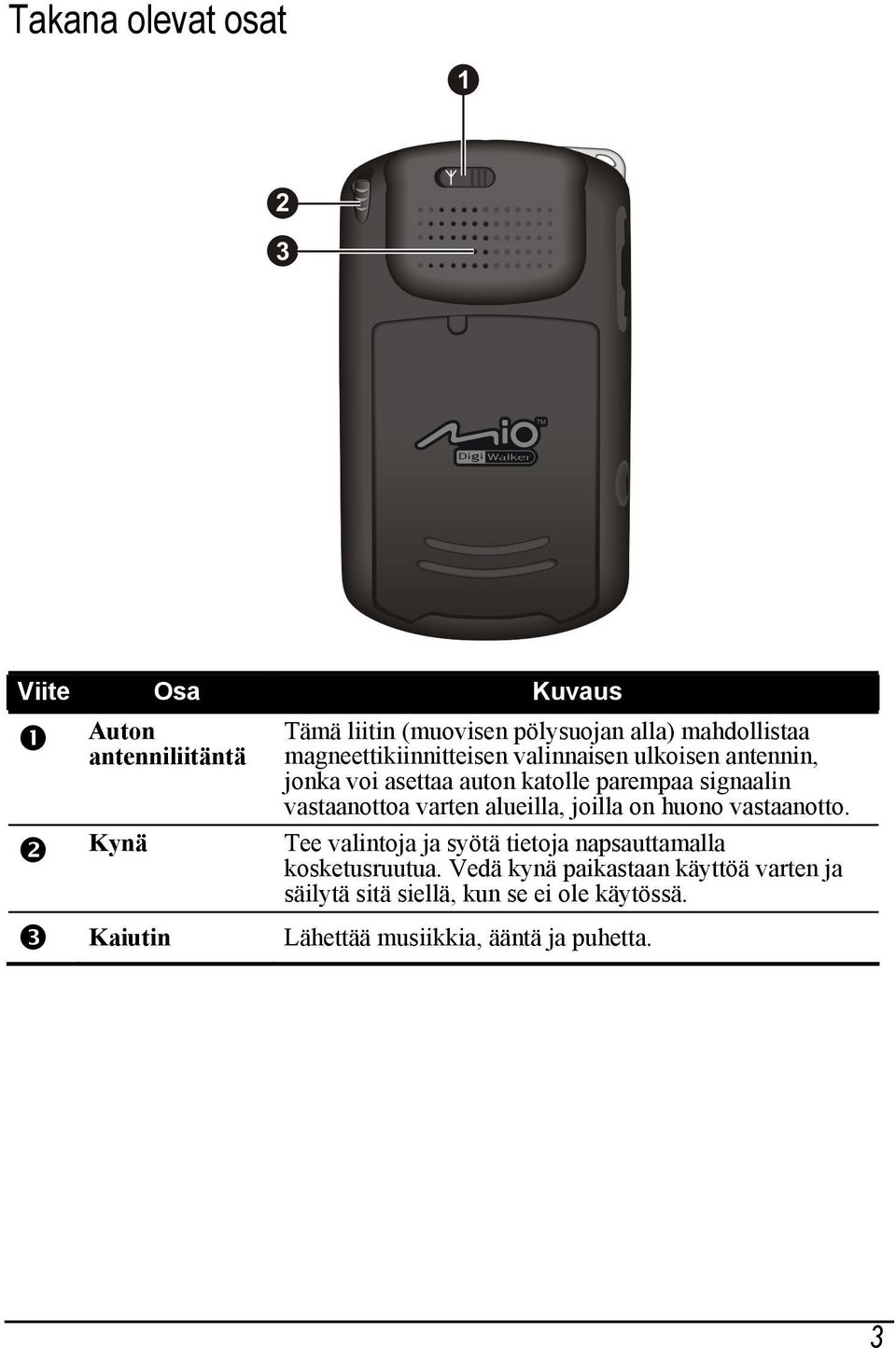 varten alueilla, joilla on huono vastaanotto. Tee valintoja ja syötä tietoja napsauttamalla kosketusruutua.