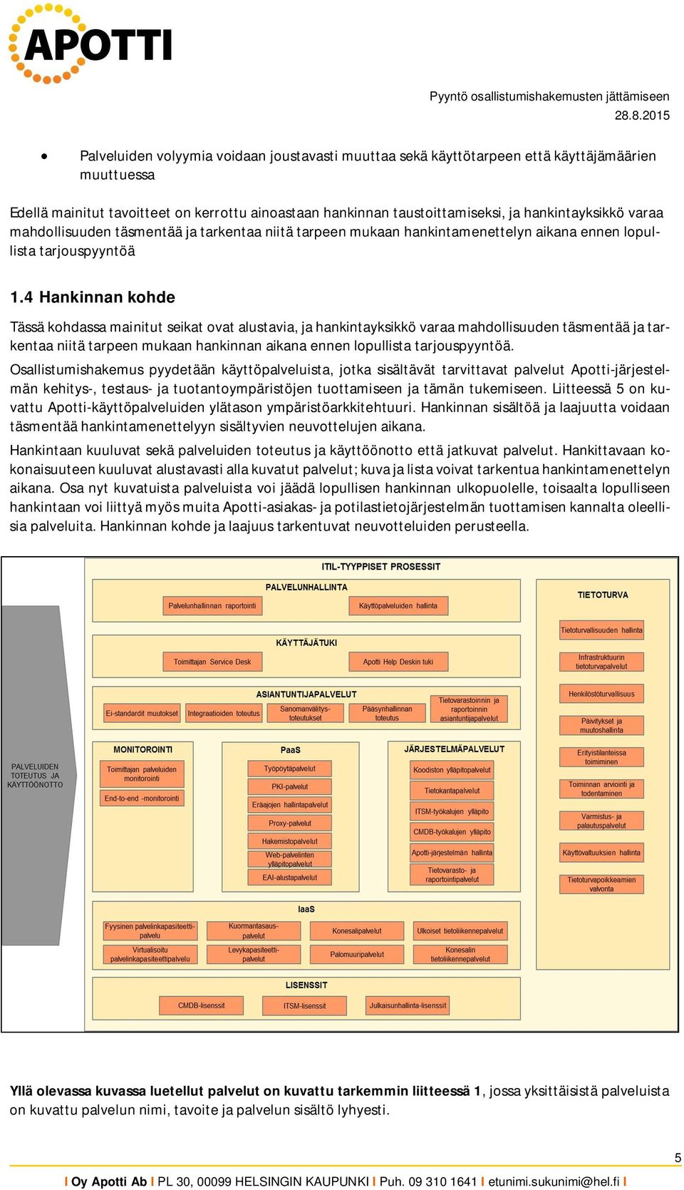 4 Hankinnan kohde Tässä kohdassa mainitut seikat ovat alustavia, ja hankintayksikkö varaa mahdollisuuden täsmentää ja tarkentaa niitä tarpeen mukaan hankinnan aikana ennen lopullista tarjouspyyntöä.