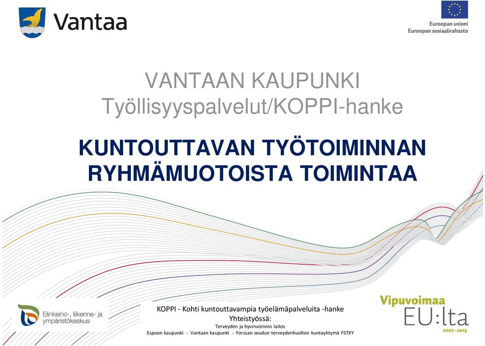 työelämäpalveluita -hanke Yhteistyössä: Terveyden ja hyvinvoinnin