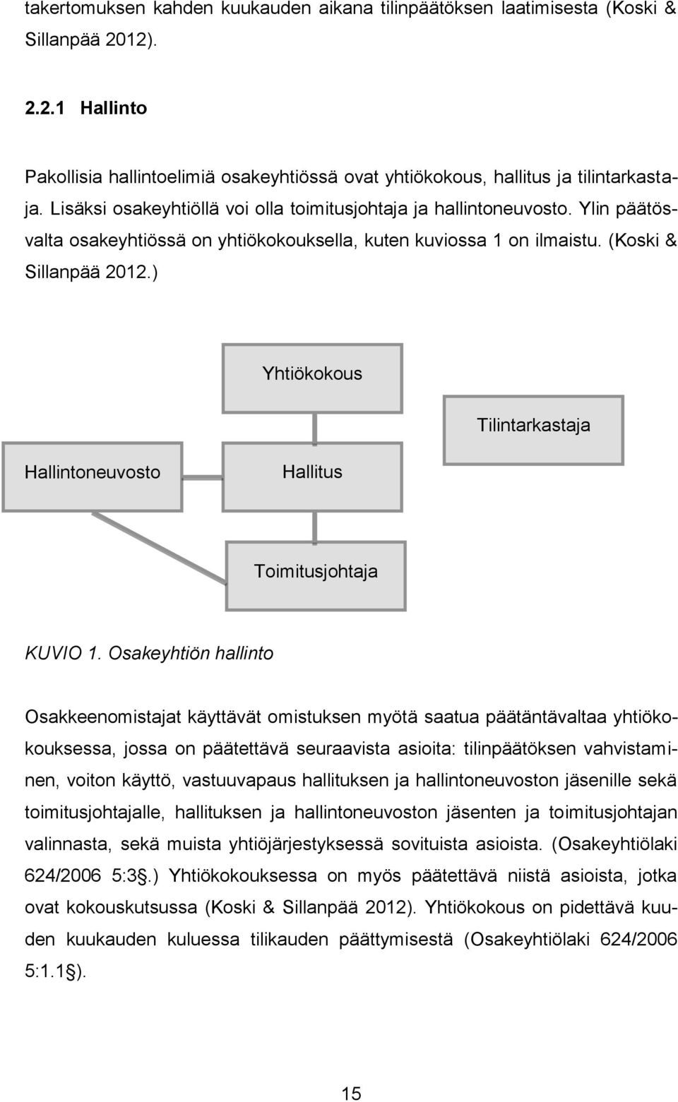 ) Yhtiökokous Tilintarkastaja Hallintoneuvosto Hallitus Toimitusjohtaja KUVIO 1.