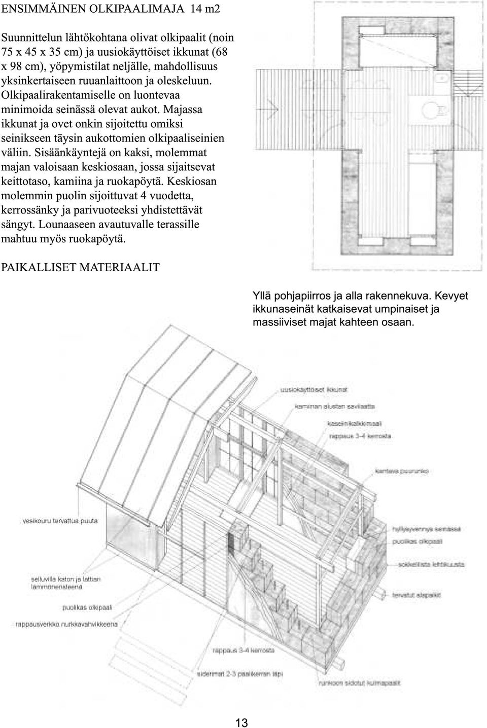 Majassa ikkunat ja ovet onkin sijoitettu omiksi seinikseen täysin aukottomien olkipaaliseinien väliin.