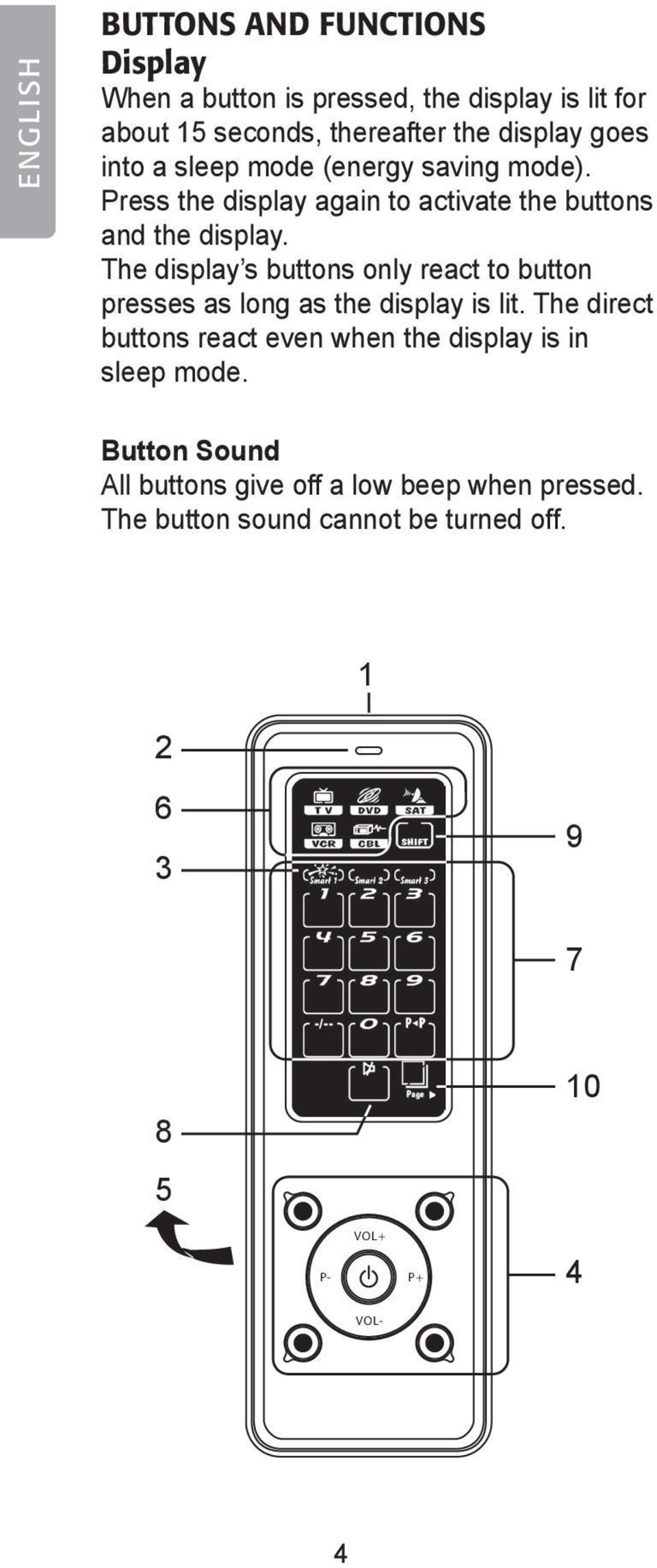 The display s buttons only react to button presses as long as the display is lit.