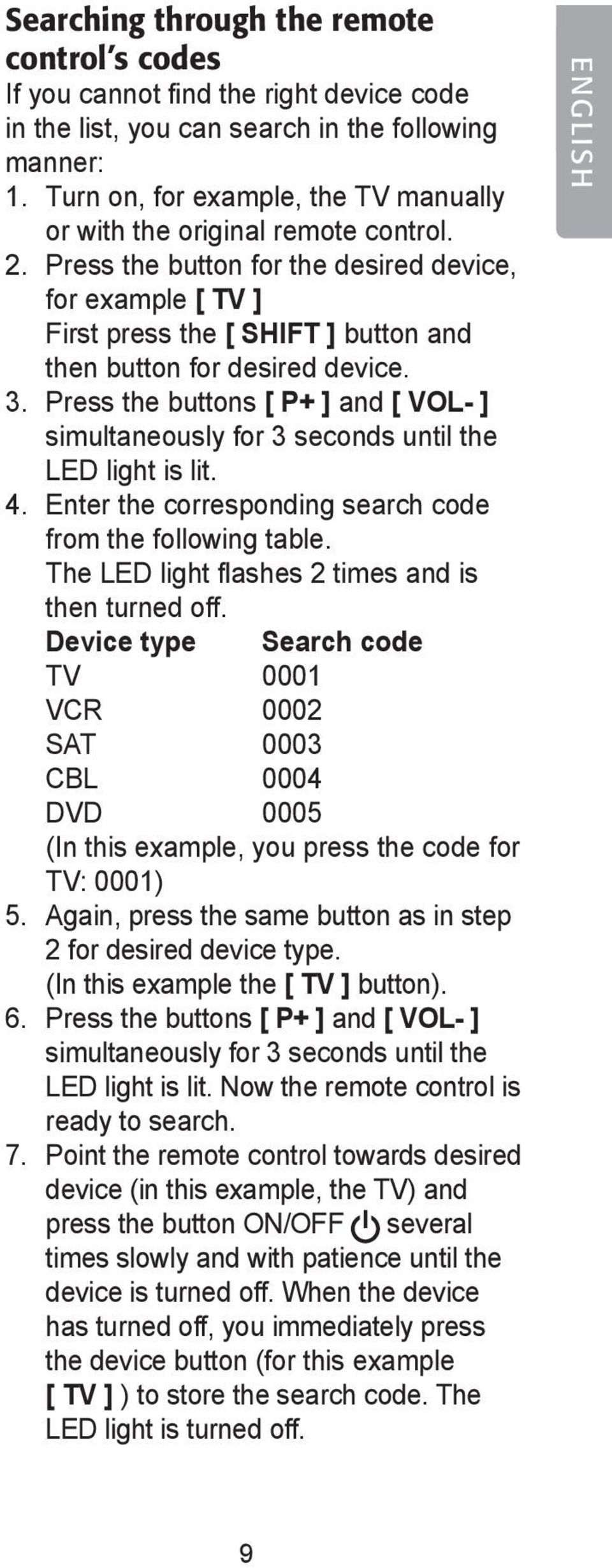 Press the button for the desired device, for example [ TV ] First press the [ SHIFT ] button and then button for desired device. 3.