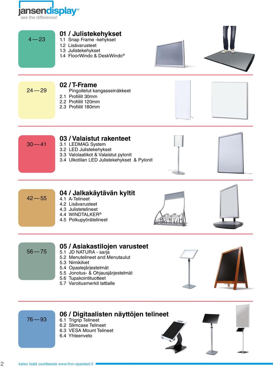 4 Ulkotilan LED Julistekehykset & Pylonit 42 55 04 / Jalkakäytävän kyltit 4.1 A-Telineet 4.2 Lisävarusteet 4.3 Julistetelineet 4.4 WINDTALKER 4.