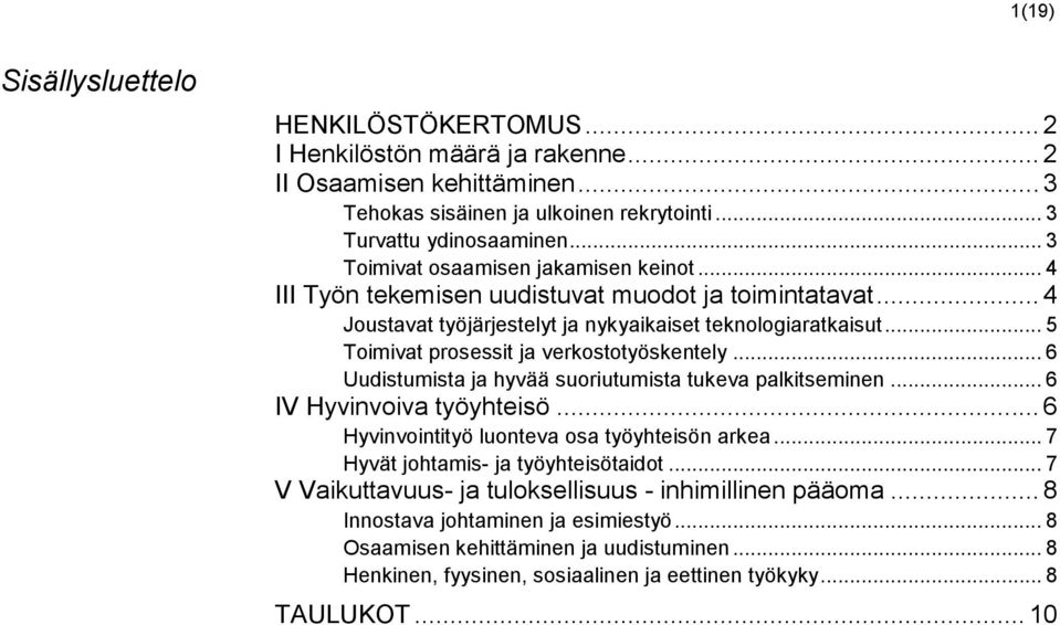 .. 5 Toimivat prosessit ja verkostotyöskentely... 6 Uudistumista ja hyvää suoriutumista tukeva palkitseminen... 6 IV Hyvinvoiva työyhteisö... 6 Hyvinvointityö luonteva osa työyhteisön arkea.