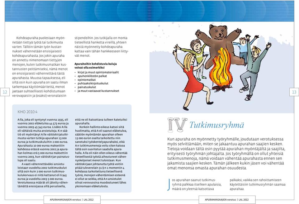 Muussa tapauksessa, eli siltä osin kuin apuraha on saatu ilman tarkempaa käyttömääritettä, menot jaetaan suhteellisesti kohdistumaan verovapaisiin ja (osaksi) veronalaisiin stipendeihin.