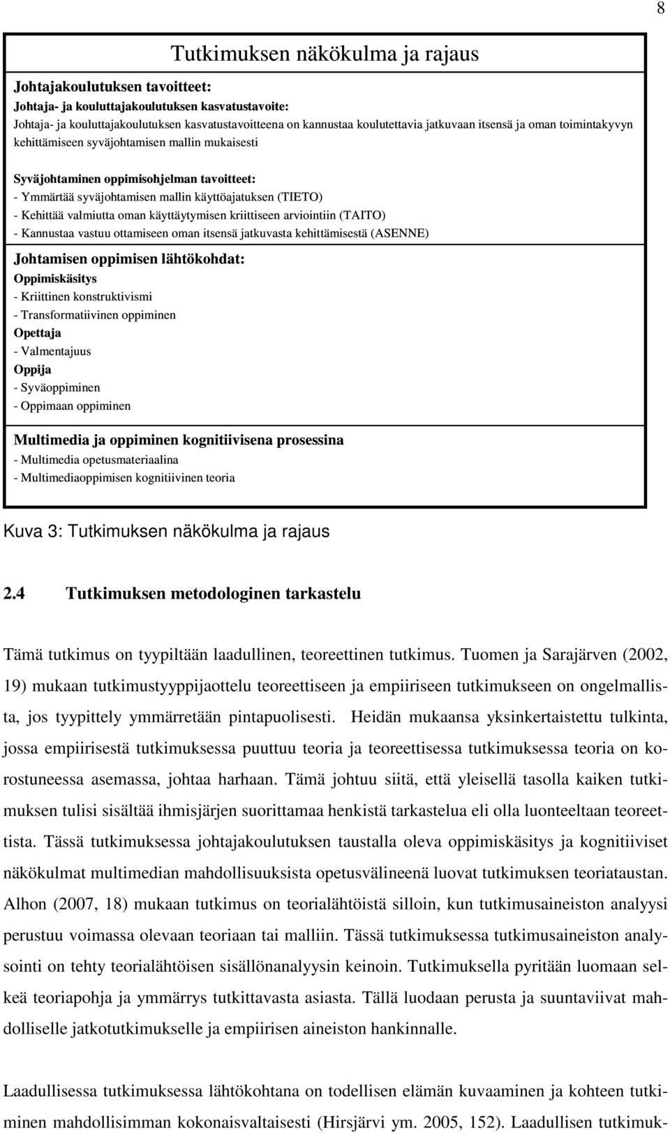 valmiutta oman käyttäytymisen kriittiseen arviointiin (TAITO) - Kannustaa vastuu ottamiseen oman itsensä jatkuvasta kehittämisestä (ASENNE) Johtamisen oppimisen lähtökohdat: Oppimiskäsitys -
