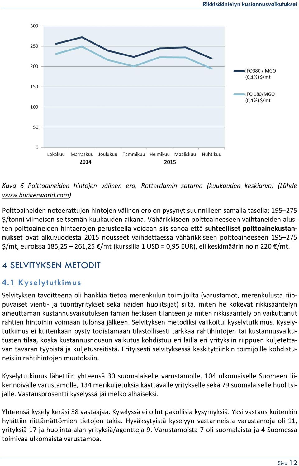 Vähärikkiseen polttoaineeseen vaihtaneiden alusten polttoaineiden hintaerojen perusteella voidaan siis sanoa että suhteelliset polttoainekustannukset ovat alkuvuodesta 2015 nousseet vaihdettaessa