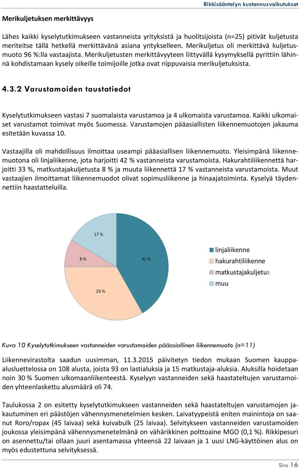 Merikuljetusten merkittävyyteen liittyvällä kysymyksellä pyrittiin lähinnä kohdistamaan kysely oikeille toimijoille jotka ovat riippuvaisia merikuljetuksista. 4.3.