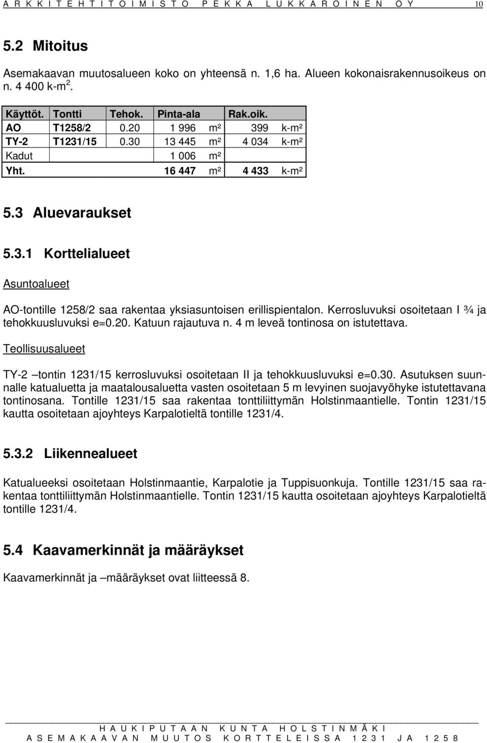 Kerrosluvuksi osoitetaan I ¾ ja tehokkuusluvuksi e=0.20. Katuun rajautuva n. 4 m leveä tontinosa on istutettava.