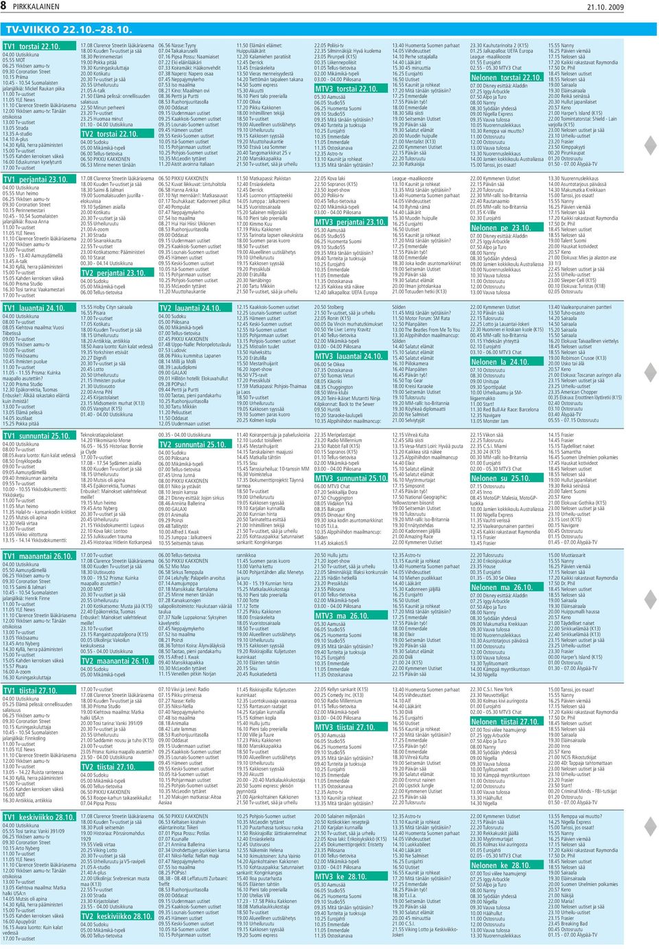 05 Kahden kerroksen väkeä 16.00 Eduskunnan kyselytunti TV1 perjantai 23.10. 05.55 Mun heimo 06.25 Ykkösen aamu-tv 09.30 Coronation Street 10.15 Perinnemestari 10.45-10.