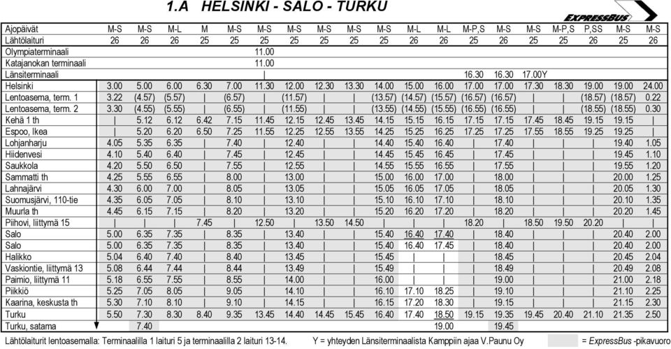 00 24.00 Lentoasema, term. 1 3.22 (4.57) (5.57) (6.57) (11.57) (13.57) (14.57) (15.57) (16.57) (16.57) (18.57) (18.57) 0.22 Lentoasema, term. 2 3.30 (4.55) (5.55) (6.55) (11.55) (13.55) (14.55) (15.