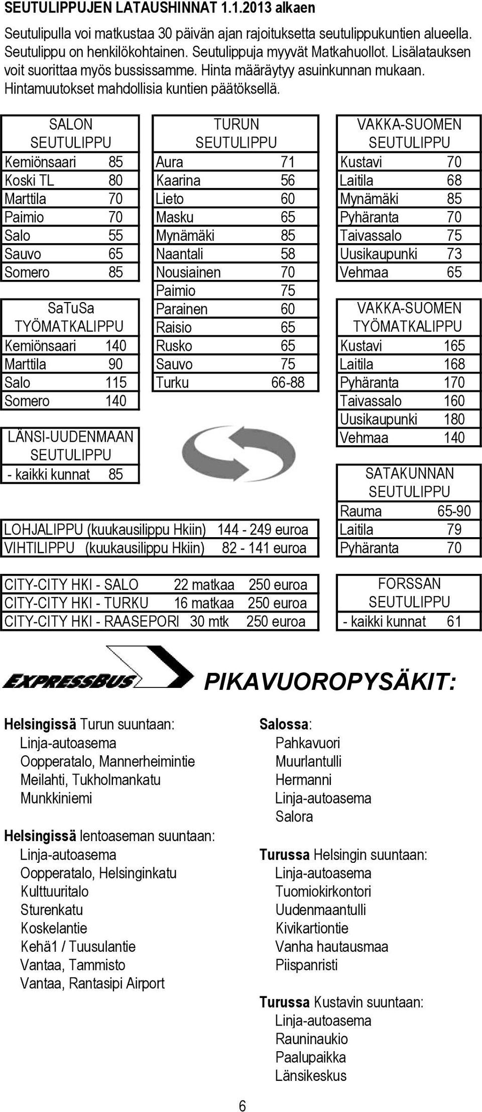 SALON SEUTULIPPU SEUTULIPPU SEUTULIPPU Kemiönsaari 85 Aura 71 Kustavi 70 Koski TL 80 Kaarina 56 Laitila 68 Marttila 70 Lieto 60 Mynämäki 85 Paimio 70 Masku 65 Pyhäranta 70 Salo 55 Mynämäki 85
